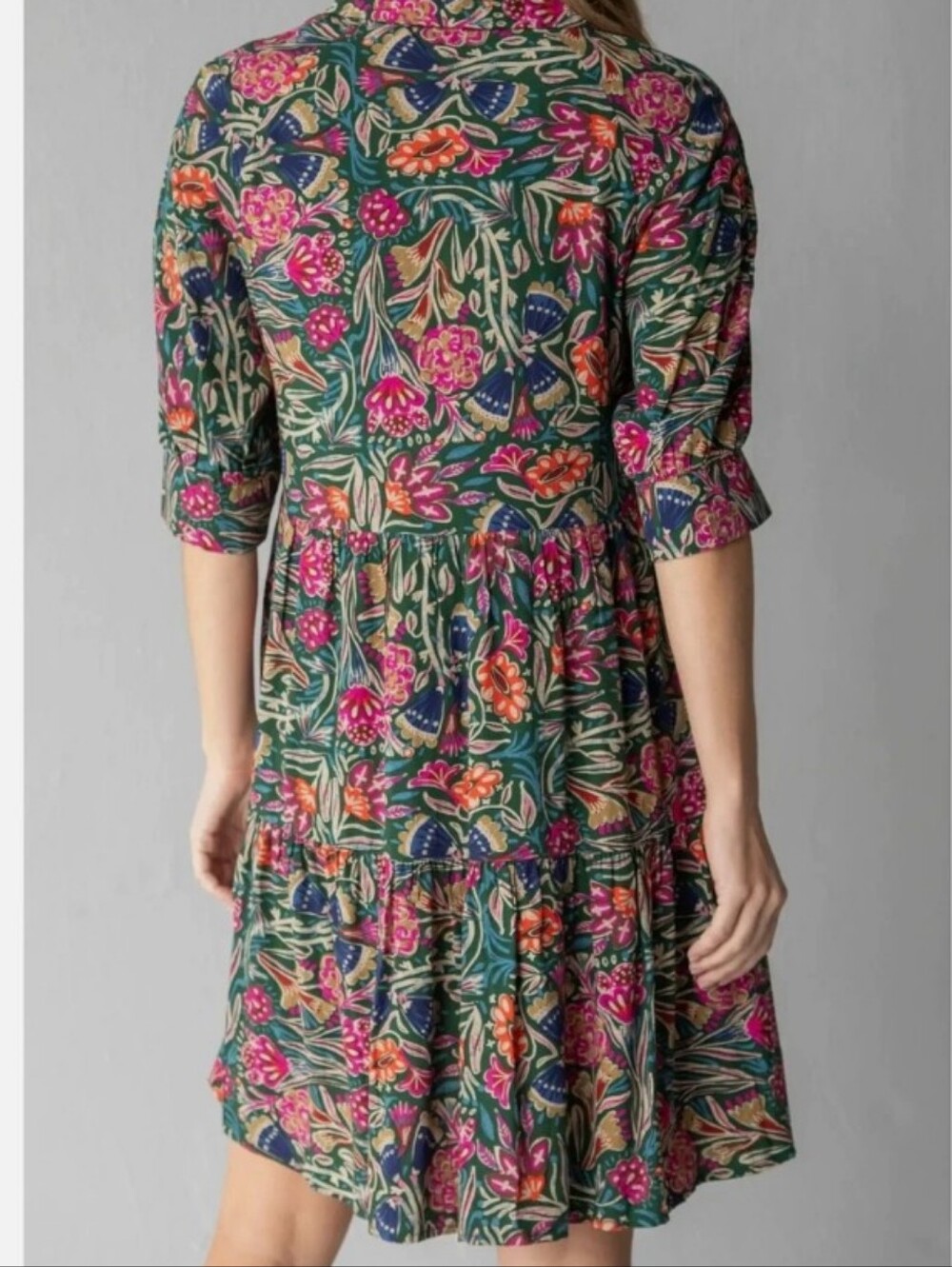 Natural Life Becca Mini Dress Green  Vines Floral Tiered Boho..Size Small (New) - Picture 2 of 8